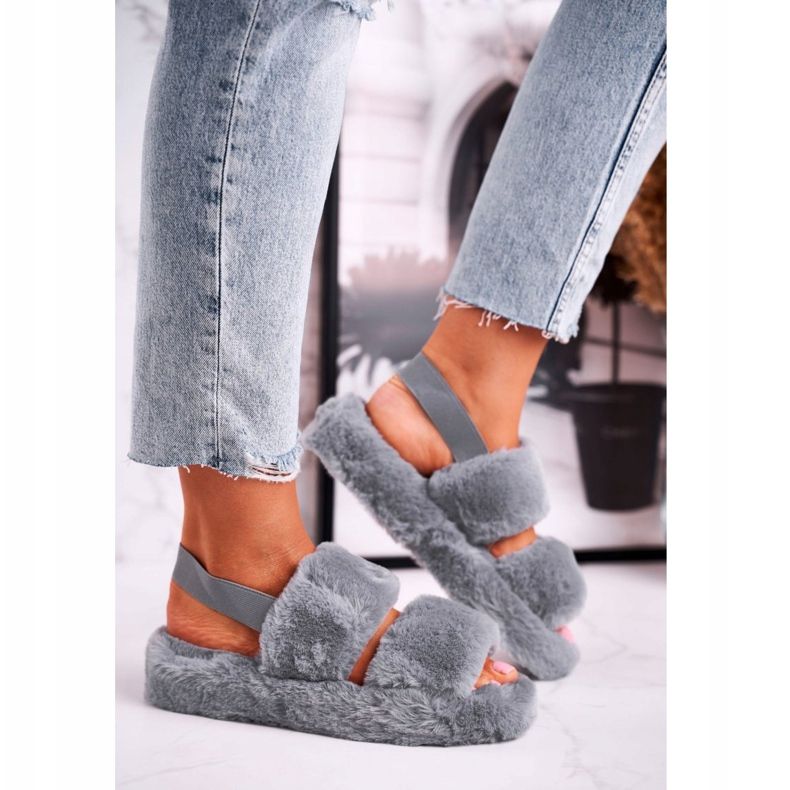 FRJ Women's Slippers on the Platform Fur Gray Cotton Candy grey 2