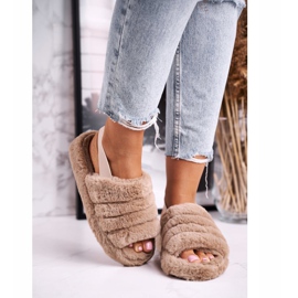 FJ1 Women's Slippers on the Platform Furry Brown Khaki Snowflake 2