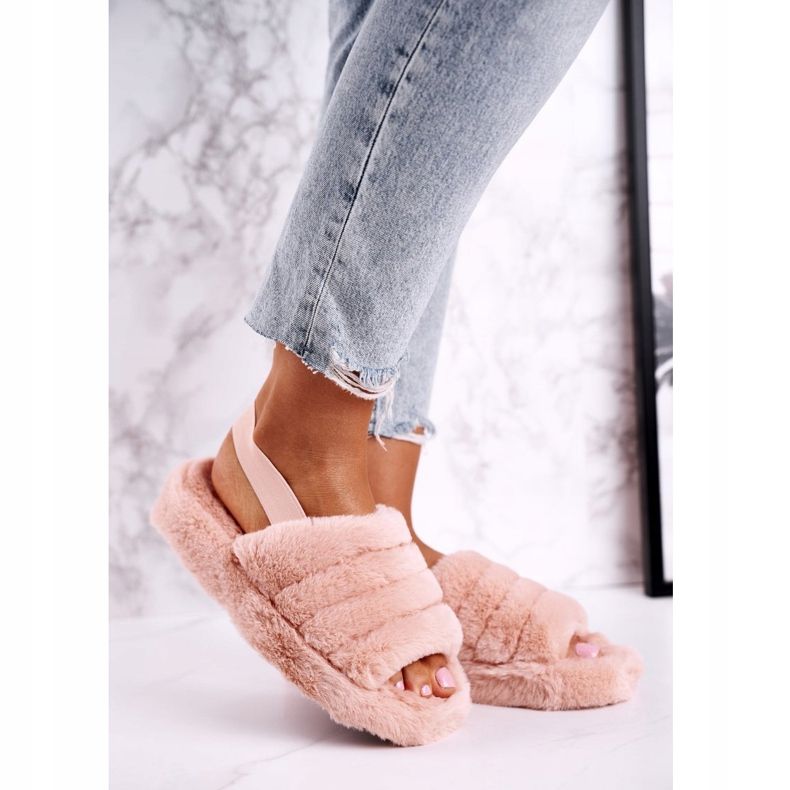 FJ1 Women's Slippers on the Fur-Orange Snowflake Platform 1