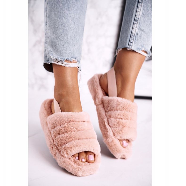 FJ1 Women's Slippers on the Fur-Orange Snowflake Platform 2