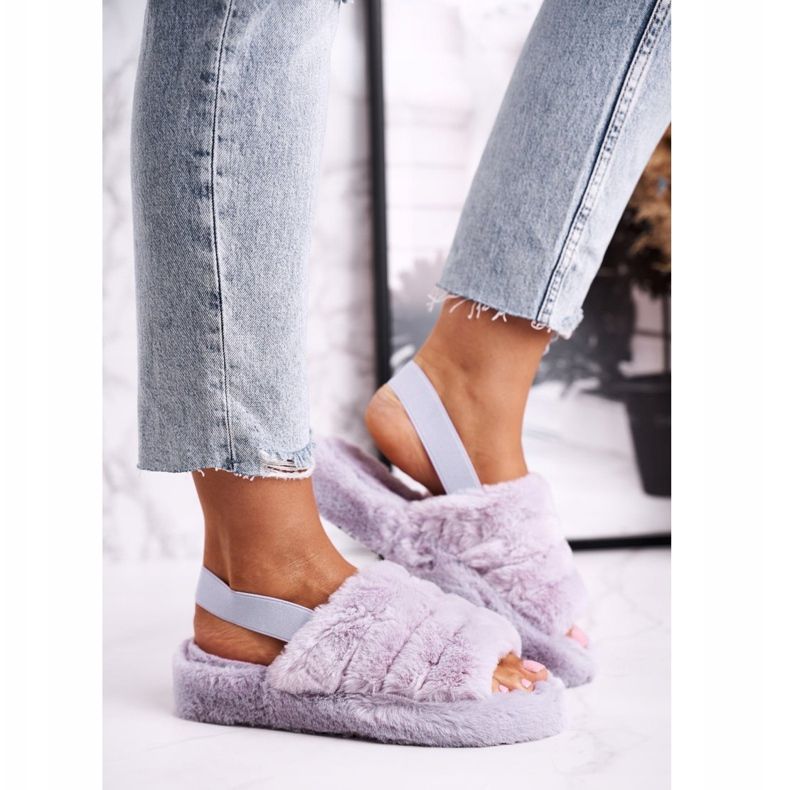 FJ1 Women's Slippers on the Fur Purple Snowflake Platform 2