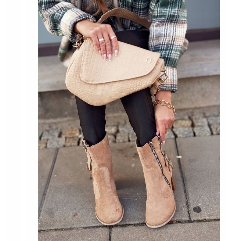 MSMG Women's Boots On Heel Suede Beige Anabelle 1