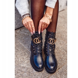 PS1 Women's Boots Lace-up Workers Black Gold 1