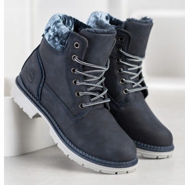 SHELOVET Hiking Boots With Velor Uppers navy blue silver 1