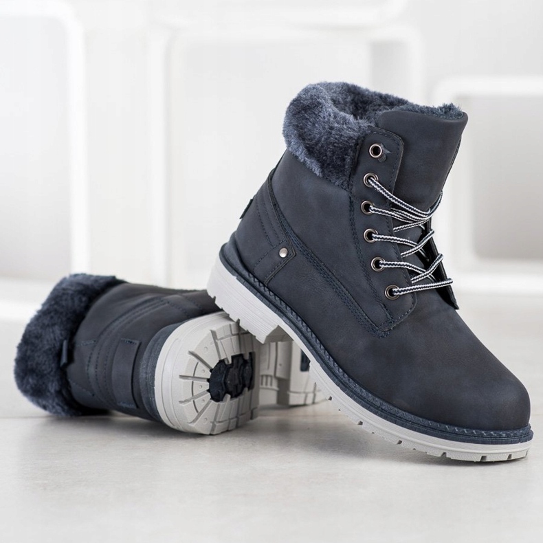 SHELOVET Hiking Boots With Fur navy blue 1