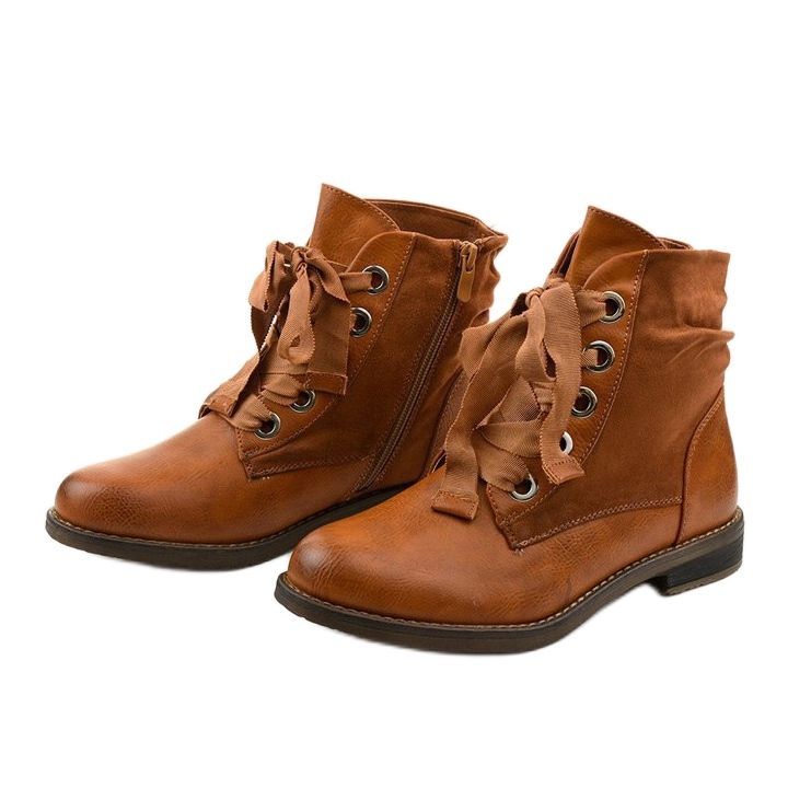 Camel flat boots with a zipper, imitation leather Stechford brown yellow 2