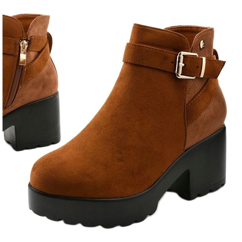 Camel ankle boots with a Meridvielle zipper brown yellow 1