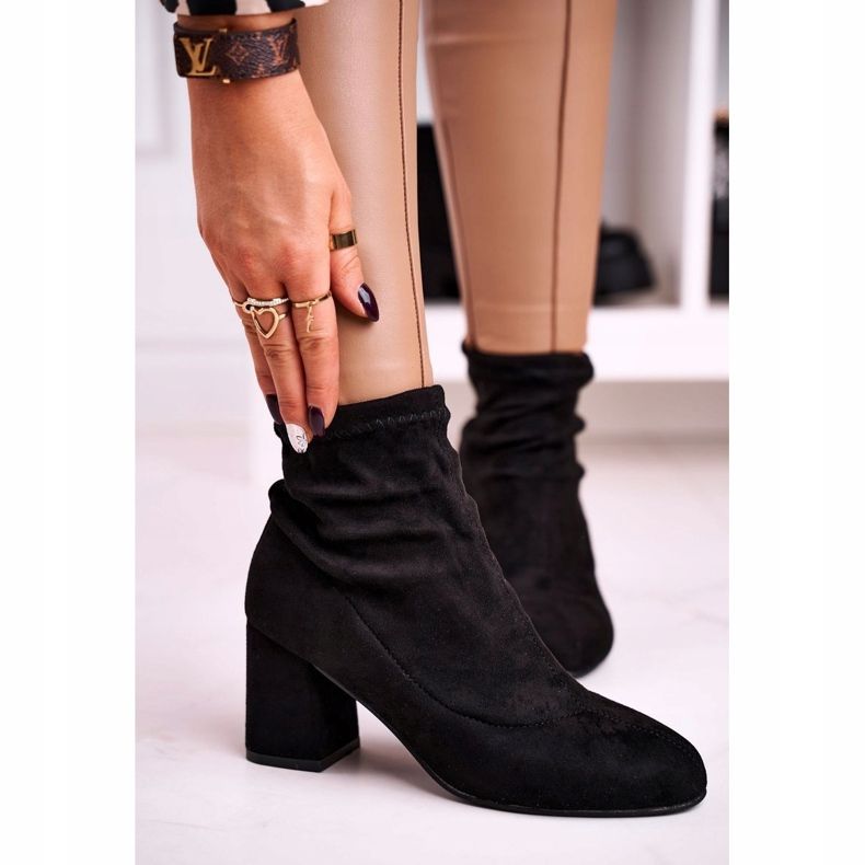 Women's Classic Boots On Heel Suede Black Ring 1