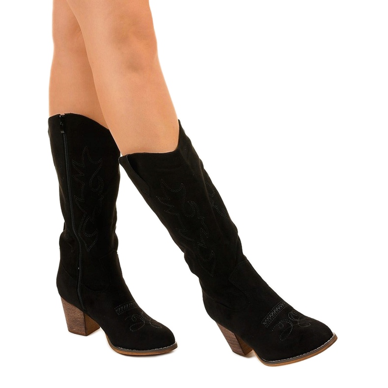 Black suede cowboy boots with Infarred zipper 1