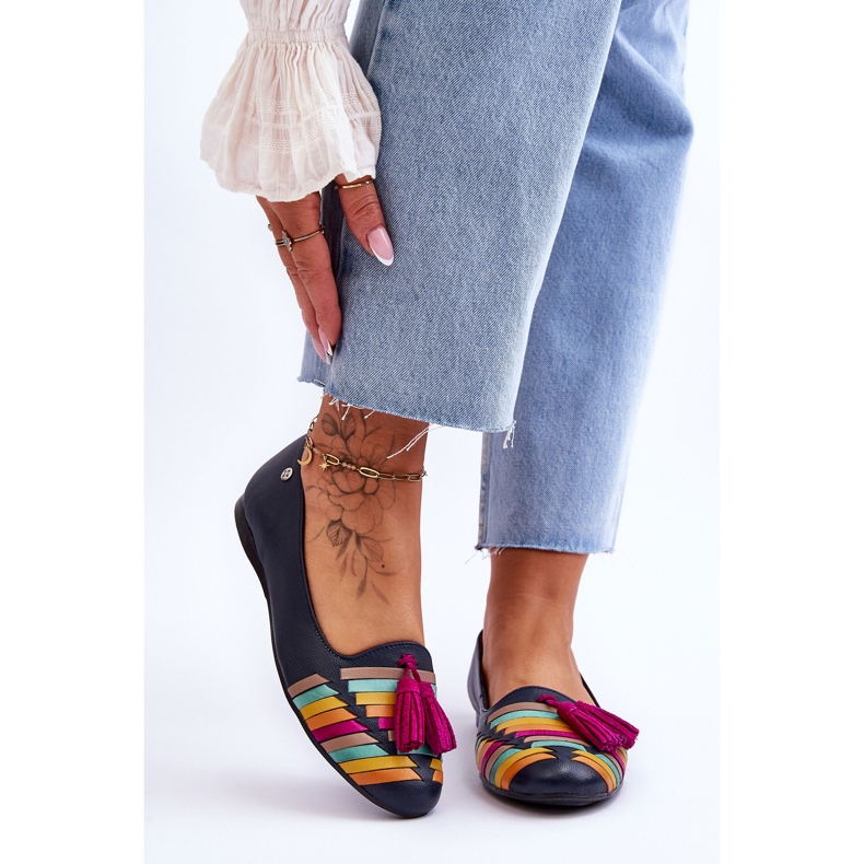 Maciejka Leather Ballerinas With Fringes Navy Blue 04016-17 multicolored 1