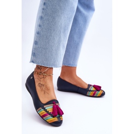 Maciejka Leather Ballerinas With Fringes Navy Blue 04016-17 multicolored 2