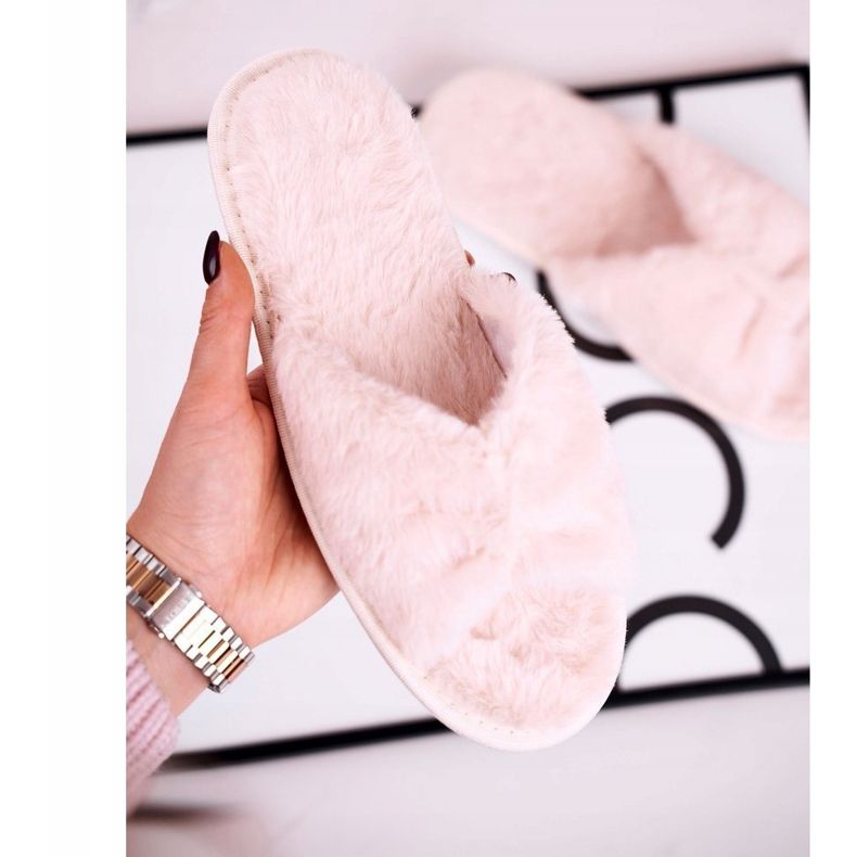Women's Fur Slippers Beige Bow 1 Women's Fur Slippers Beige Bow 1
