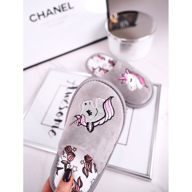 Children's Gray Unicorn Slippers With Unicorn grey 2