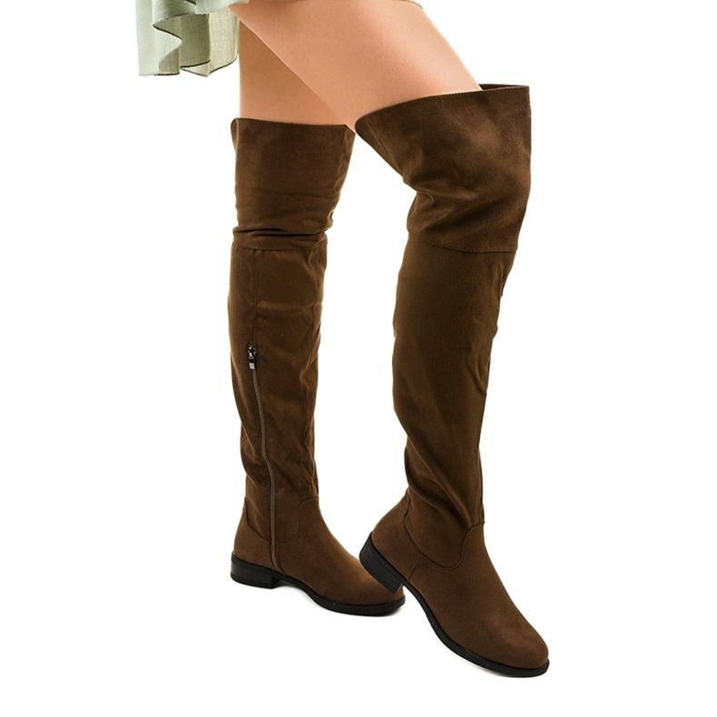Wysless khaki flat over the knee boots green 1