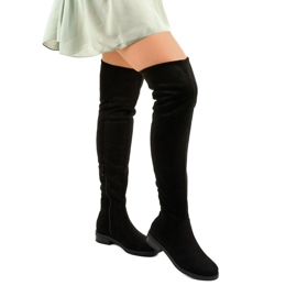 Black flat ankle boots with a long Aeleos upper 1