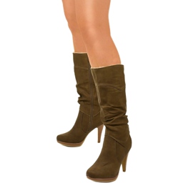 Warm boots on the Tyburn stiletto heel khaki green 1