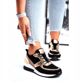 Vinceza Women's sports shoes leather black and gold 21-7777 golden 1