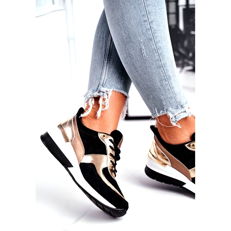 Vinceza Women's sports shoes leather black and gold 21-7777 golden 3