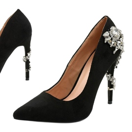 Classic black high heels with Dreamllerr cubic zirconia 1