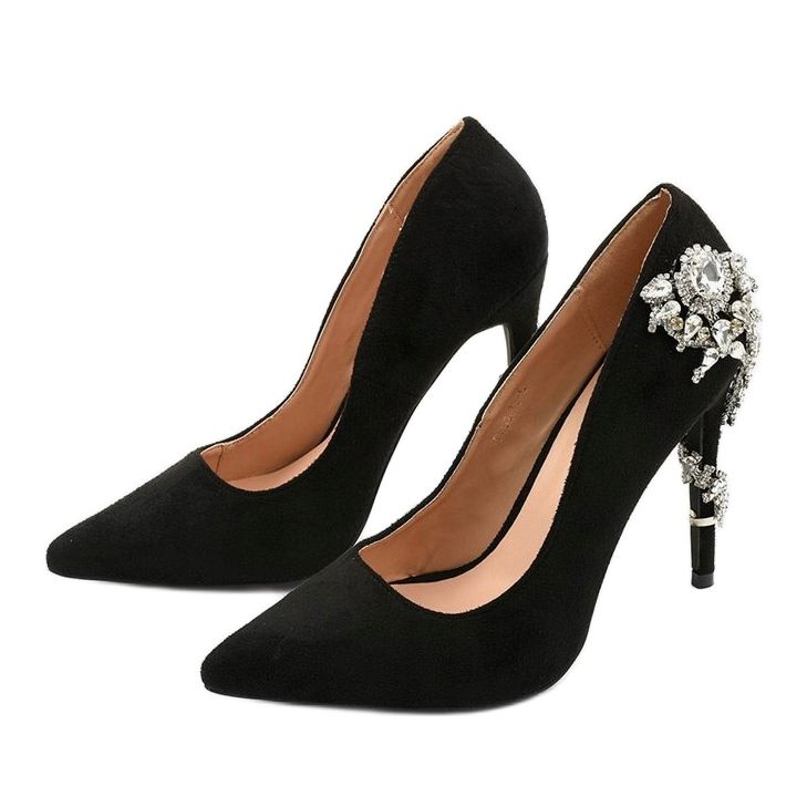 Classic black high heels with Dreamllerr cubic zirconia 2