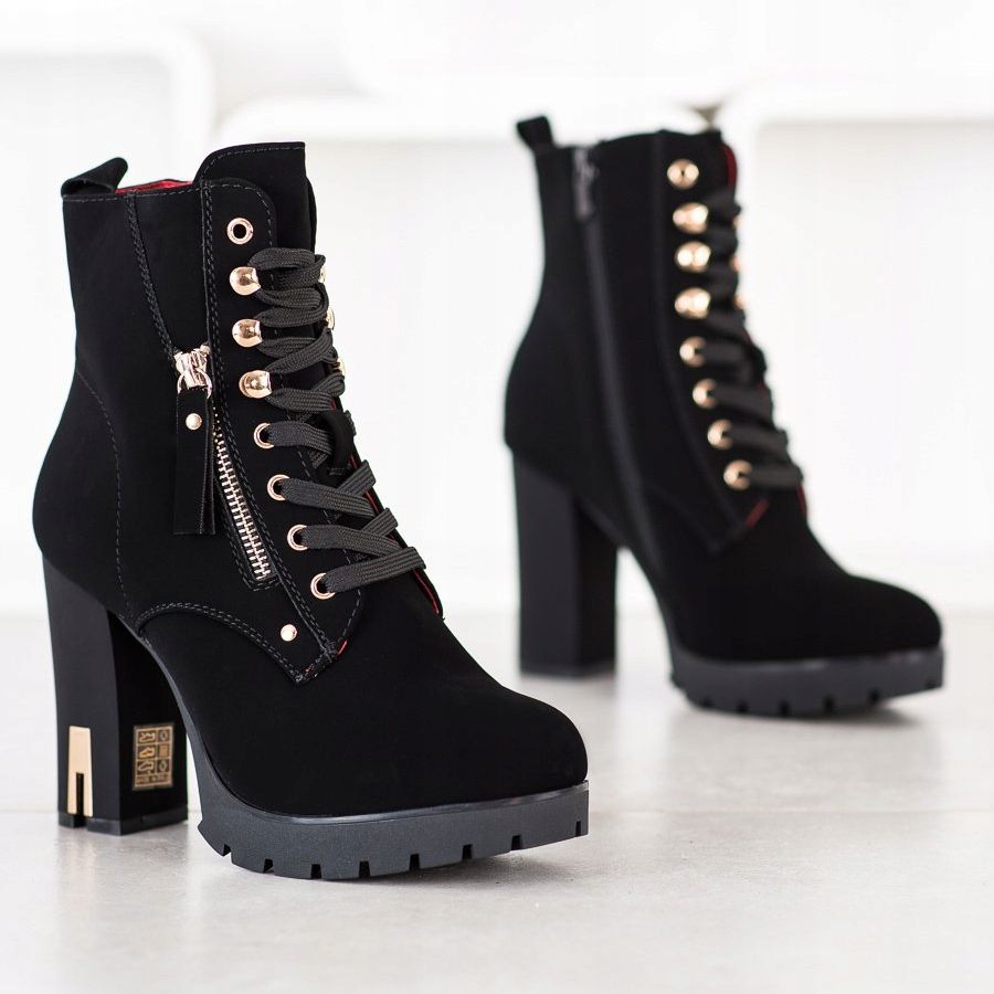 Black high heel cheap boots for girls
