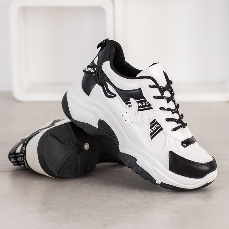 SHELOVET Comfortable Eco Leather Sneakers white black 1