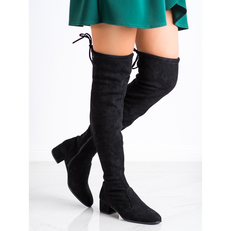 SHELOVET Over-the-knee boots on a low post black 1