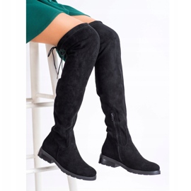 SHELOVET Over-the-knee boots with cubic zirconia black 1