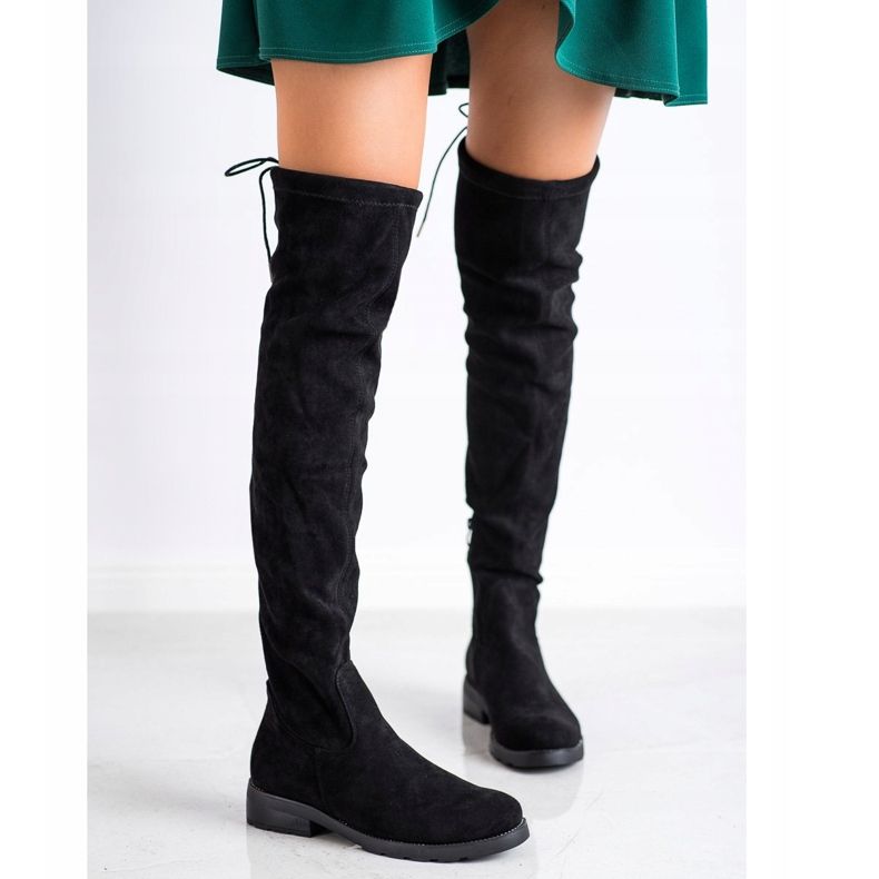 SHELOVET Over-the-knee boots with cubic zirconia black 2