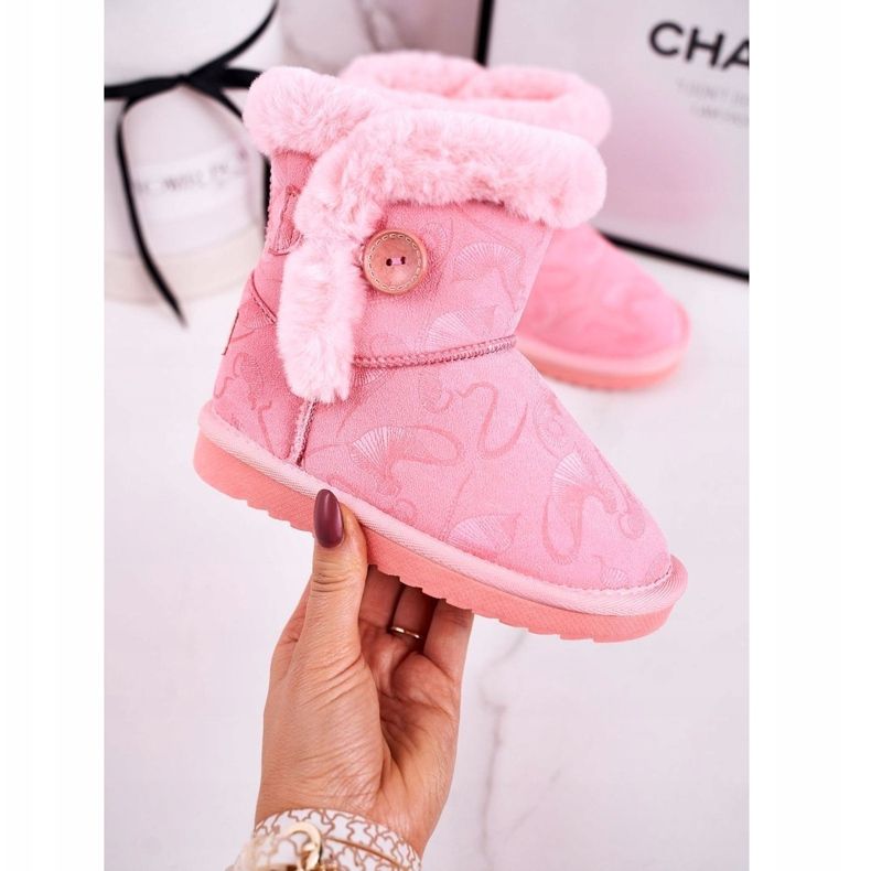 Apawwa Children's Snow Boots With Fur And Button Pink Kawai 1