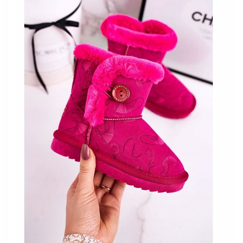 Apawwa Children's Snow Boots With Fur And Button Fuchsia Kawai pink 1