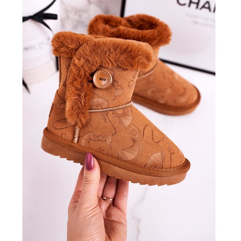 Apawwa Children's Snow Boots With Fur And Button Brown Kawai 1