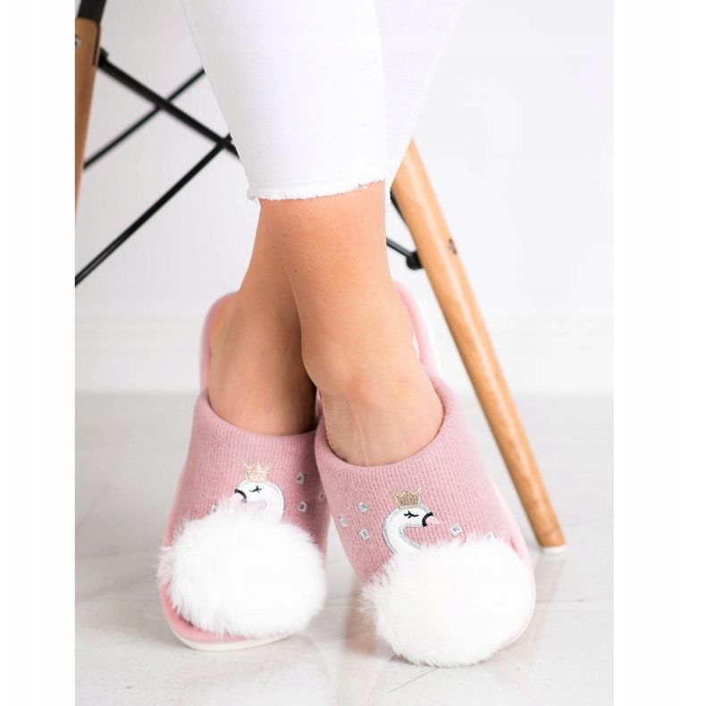 Bona Warm Slippers With Application white pink 2