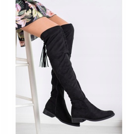 Forever Folie High Thigh Boots With Fringes black 1
