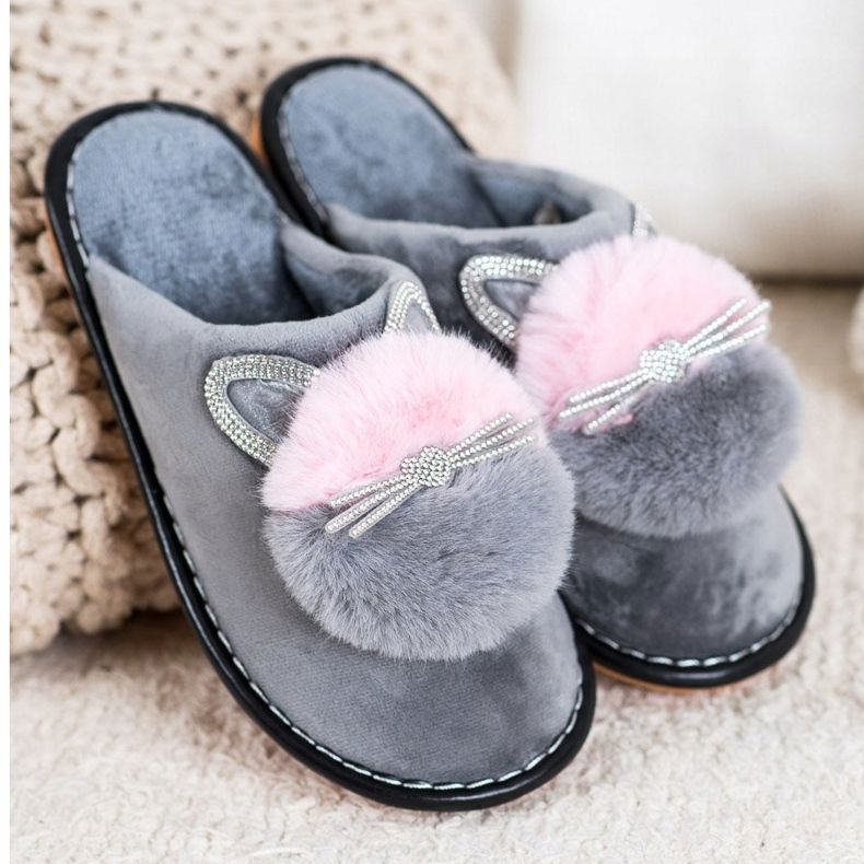 Bona Slippers With Cubic Zirconia pink grey 1