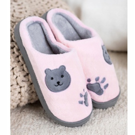 Bona Teddy Bear's warm slip-on slippers pink grey 1