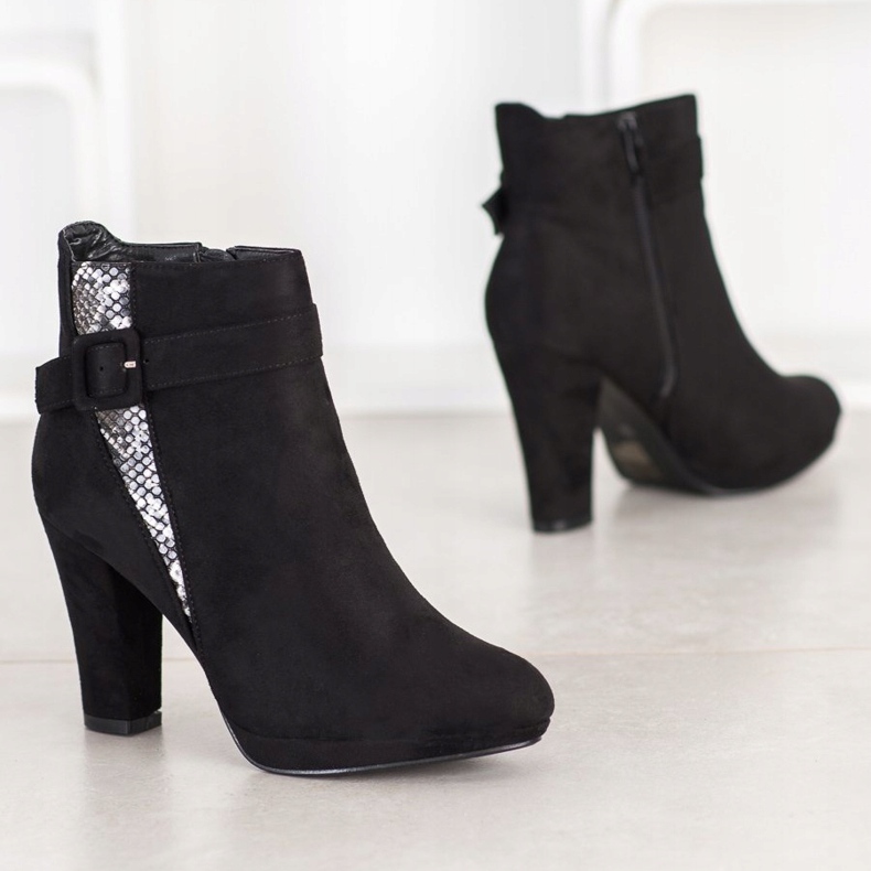 SHELOVET Snake Print High Heel Boots black grey 2