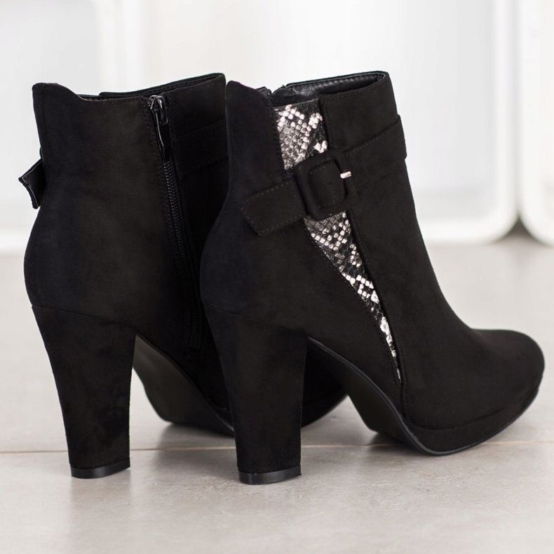 SHELOVET Snake Print High Heel Boots black grey 1