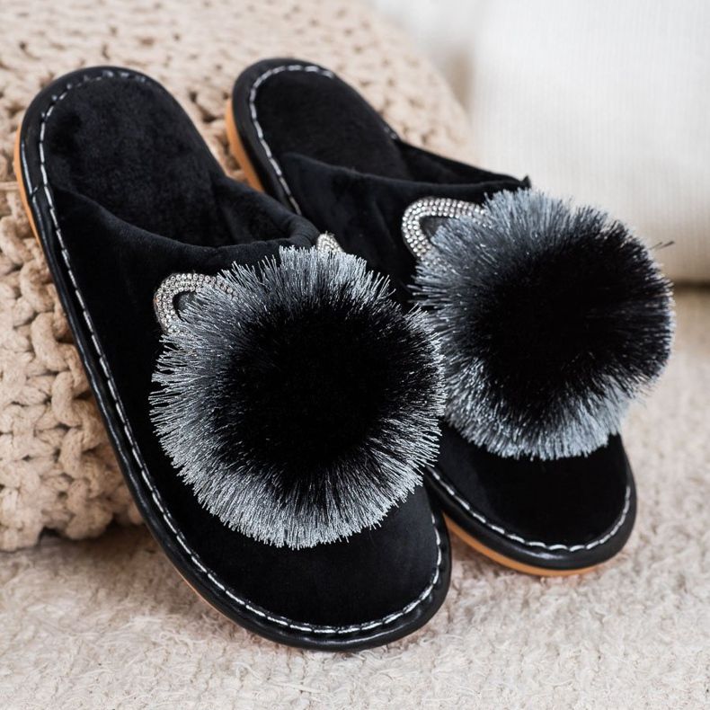 Bona Slippers With Cubic Zirconia black grey 1