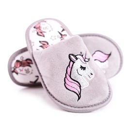 Children's Gray Unicorn Slippers With Unicorn pink silver grey 4