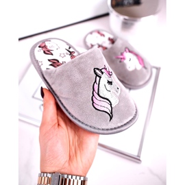 Children's Gray Unicorn Slippers With Unicorn pink silver grey 3