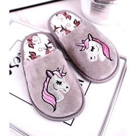 Children's Gray Unicorn Slippers With Unicorn pink silver grey 1