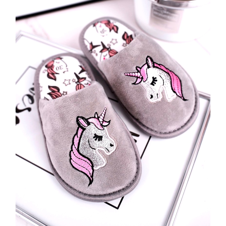 Children's Gray Unicorn Slippers With Unicorn pink silver grey 1