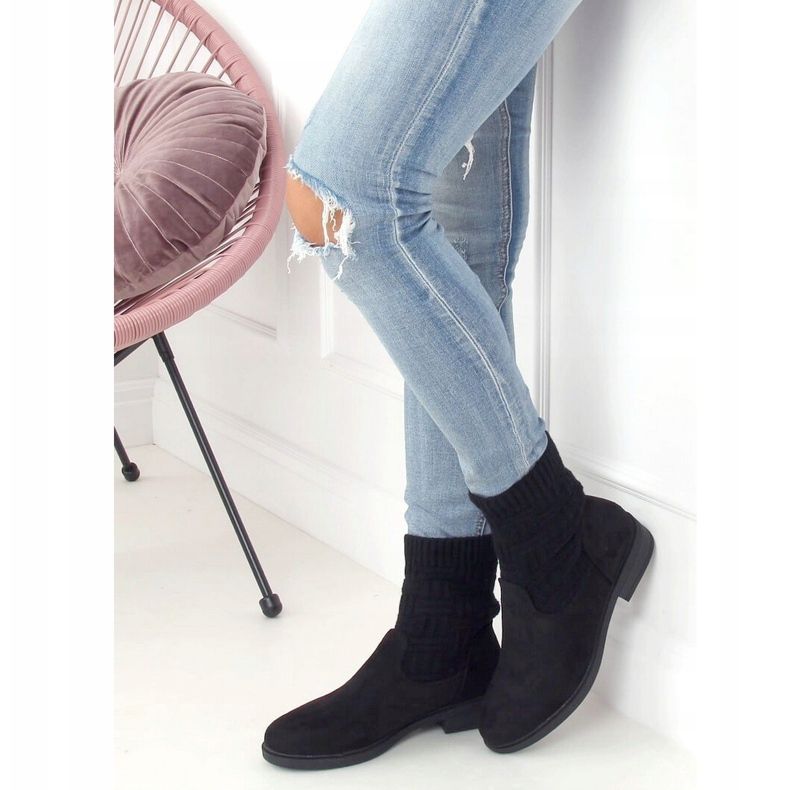 Boots with a sweater uppers black E2100 Black 1