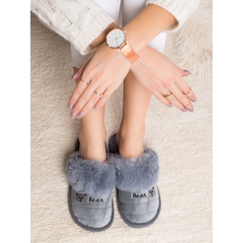 Bona Slippers With Bear Fur grey 1