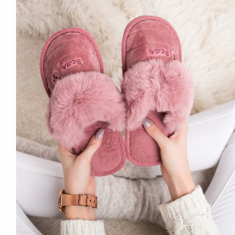 Bona Slippers With Bear Fur pink 1