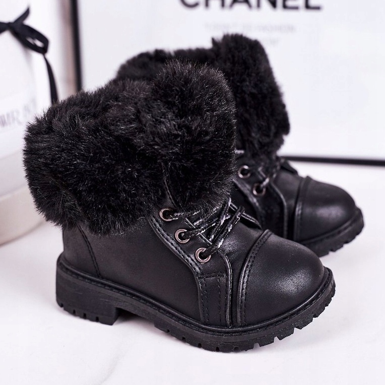 Children's Warm Trappers With Fur Black Nella 1