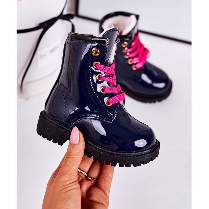 Children's Boots Warmed With Fur, Lacquered Navy Pinkie navy blue 2 Children's Boots Warmed With Fur, Lacquered Navy Pinkie navy blue 2