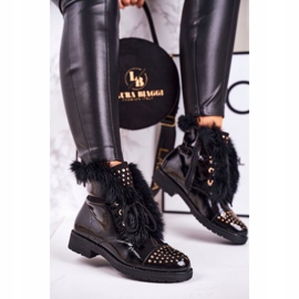SEA Women's Warm Boots With Rhinestones And Fur, Lacquered Glam black 2