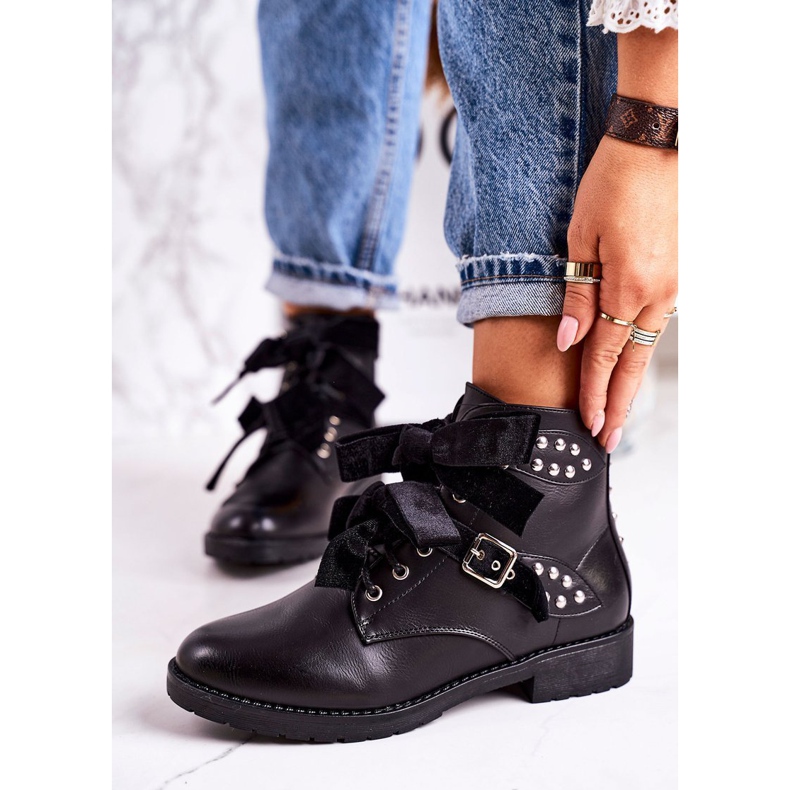 SEA Women's Warm Boots With Clasps And Ribbon Black Special 1